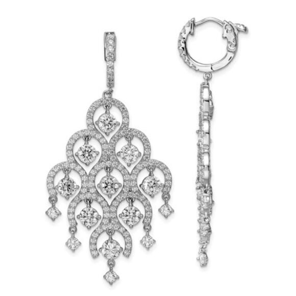 New Sterling Shimmer Sterling Silver CZ Chandelier Dangle Hinged Earrings - Picture 1 of 4